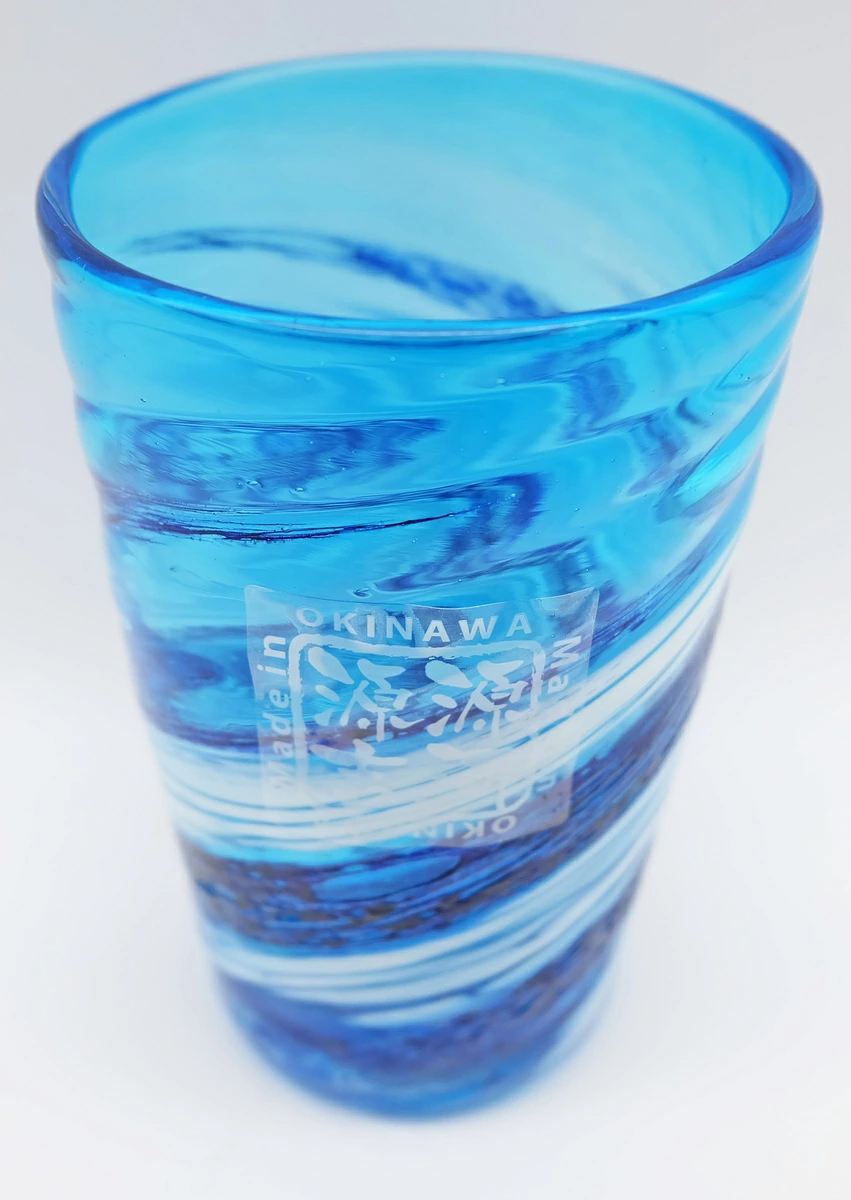 源河源吉 荒波コバルト 一口ビア 琉球ガラス